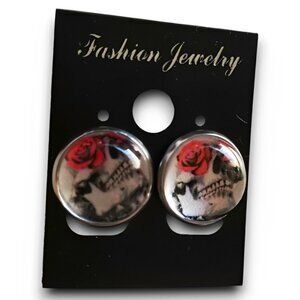 earring skull , flowers , boucle d'oreille